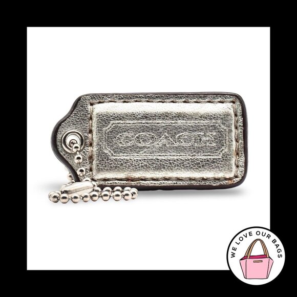 2" Medium COACH Silver Metallic Leather Nickel Fob Bag Charm Keychain Hang Tag - Picture 1 of 1
